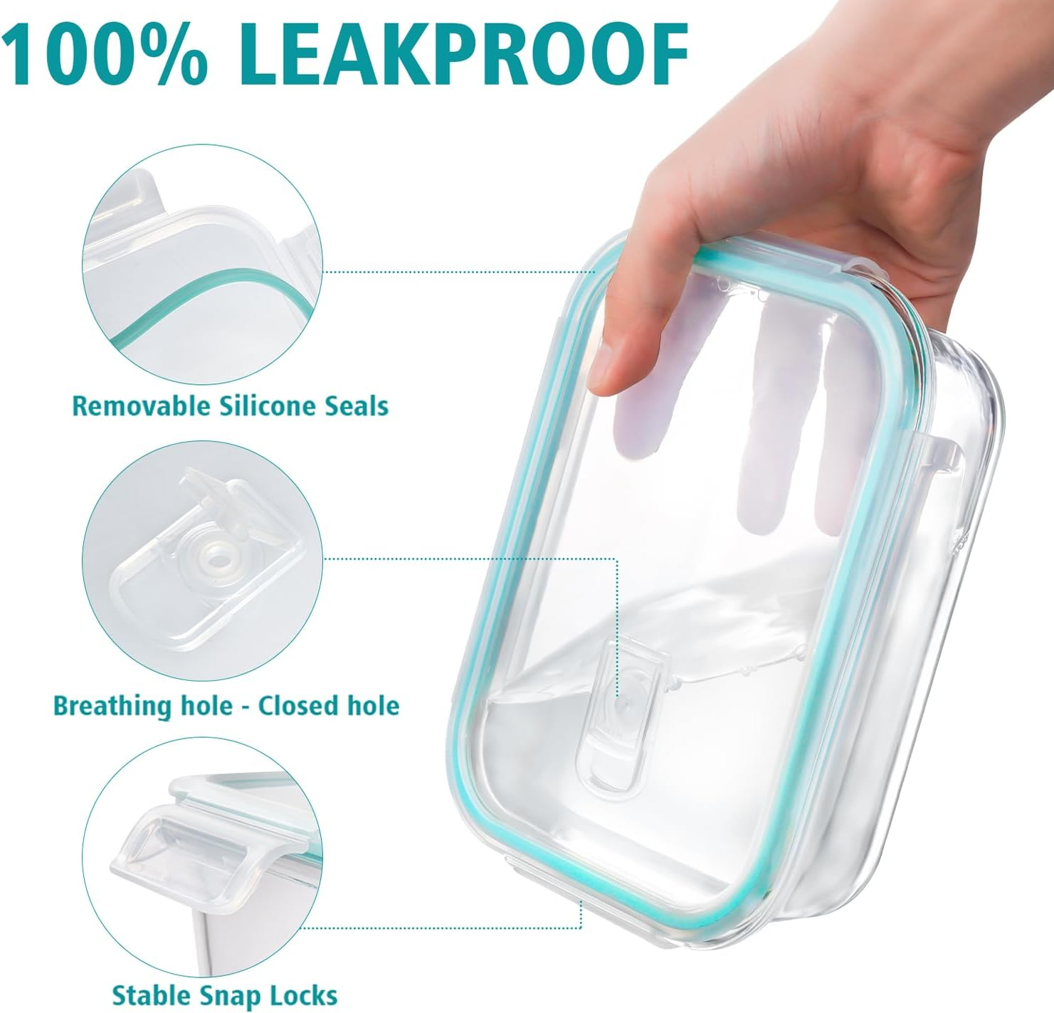 Feshory 10 Pack Glass Food Storage Containers (1040ML&370ML) with Plastic Lids - Glass Meal Prep Food Containers Safe for Microwave, Freezer, Dishwasher, Kitchen Storage & Organisation image number 6