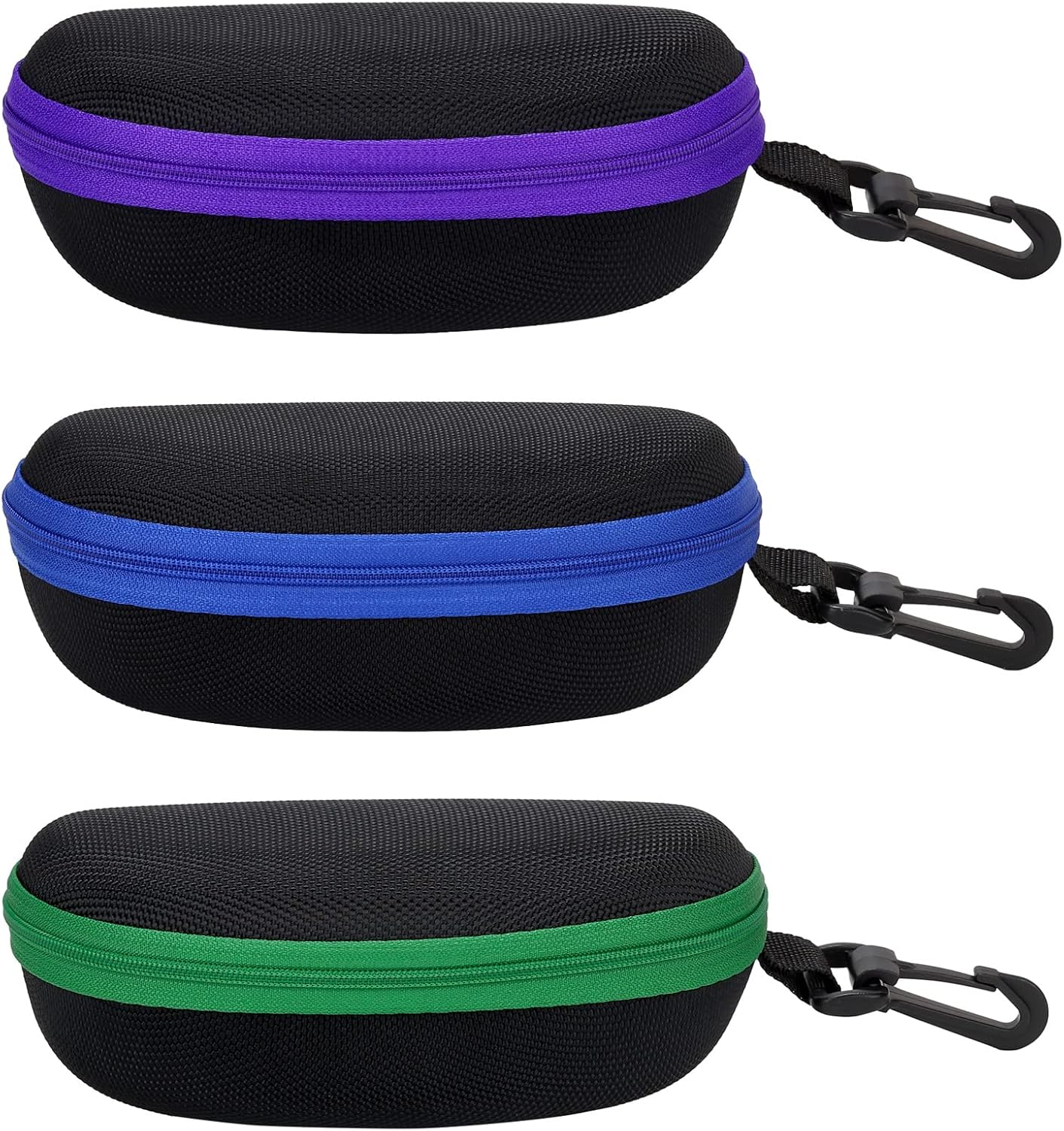 SVNXI 3 Pieces Portable Hard Shell Sunglasses Case, Zipper Eyewear Eyeglasses Case with Hook for Women Men Travel Sports - 3 X Black image number 7