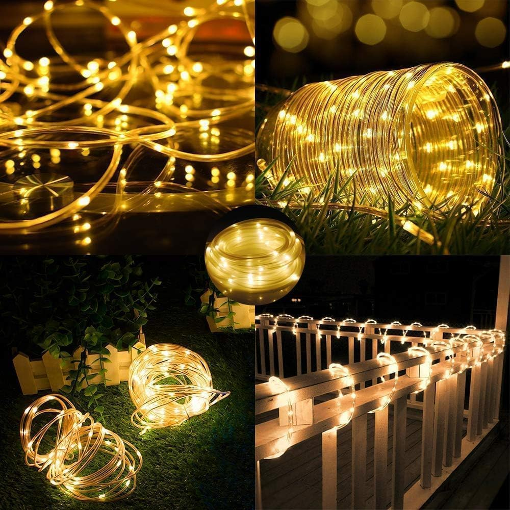 164 FT 1000 LED Rope Lights Solar Powered Waterproof String Lights 8 Modes Outdoor Tube Light Copper Wire Fairy Lights for Christmas Garden Fence Yard Party Pool Wedding Decor (Yellow) - Yellow image number 3