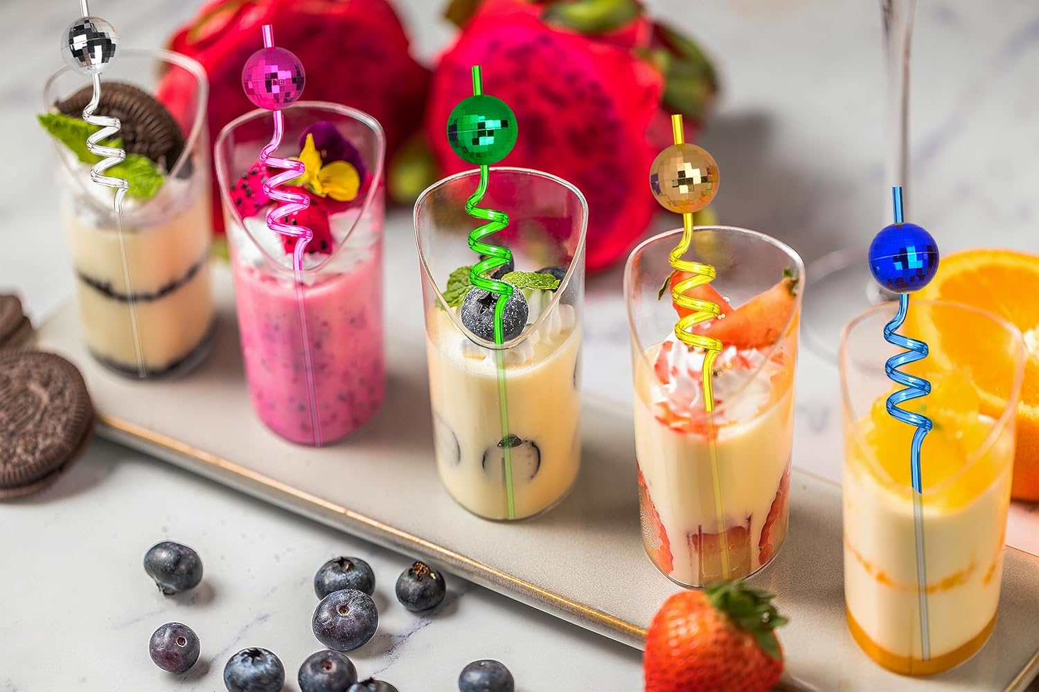 24-Piece Disco Ball Reusable Swirly Straw Set - Vibrant Party Supplies with Groovy Design,70S Disco Ball Straws Perfect for Birthday Bachelorette Decorations and Favors