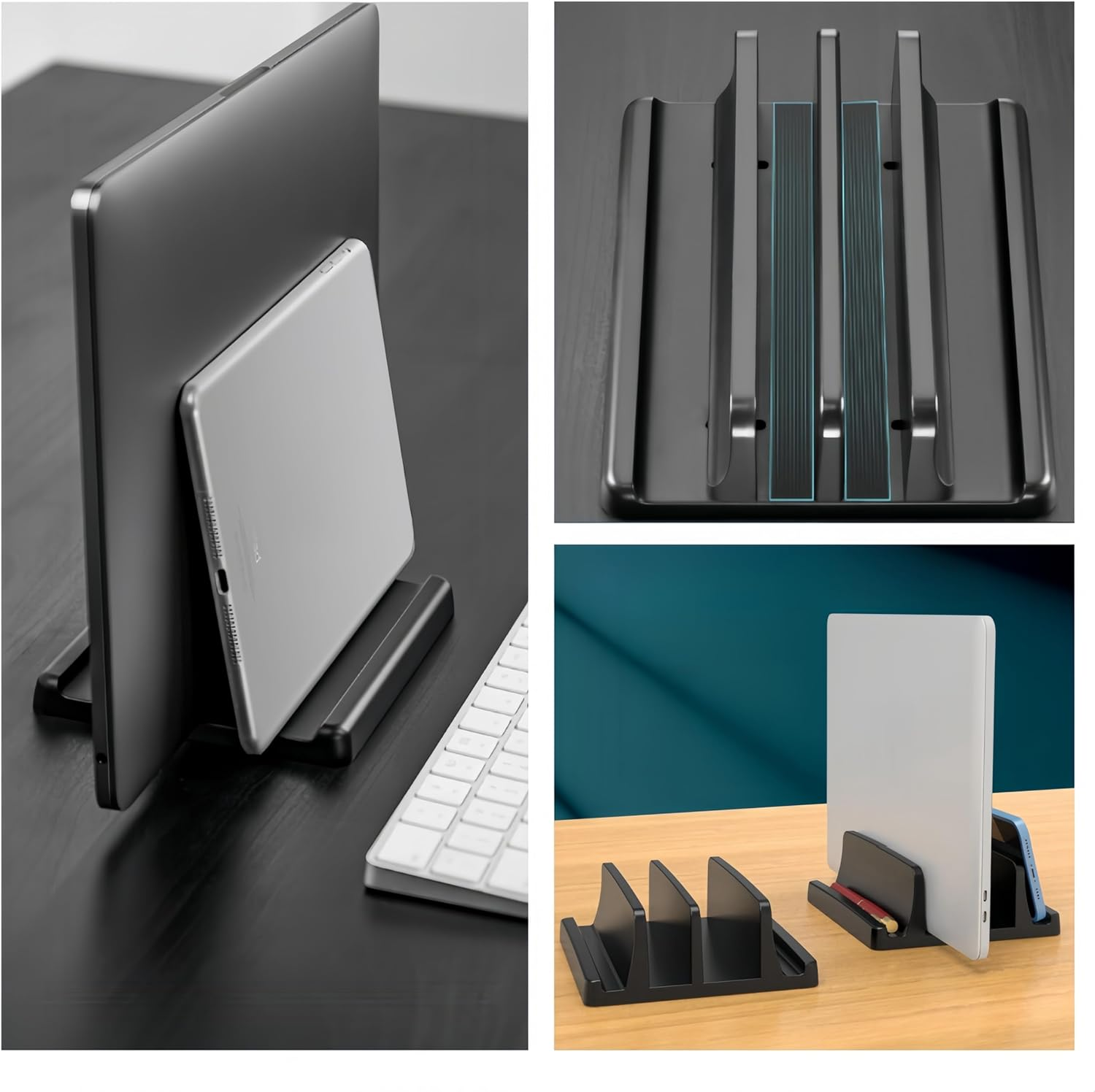 Laptop Holder, 4-Slot Vertical Laptop Stand with Anti-Slip Pads, Supports Laptops, Tablets, and More, Space-Saving, Adjustable, Multi-Device Support