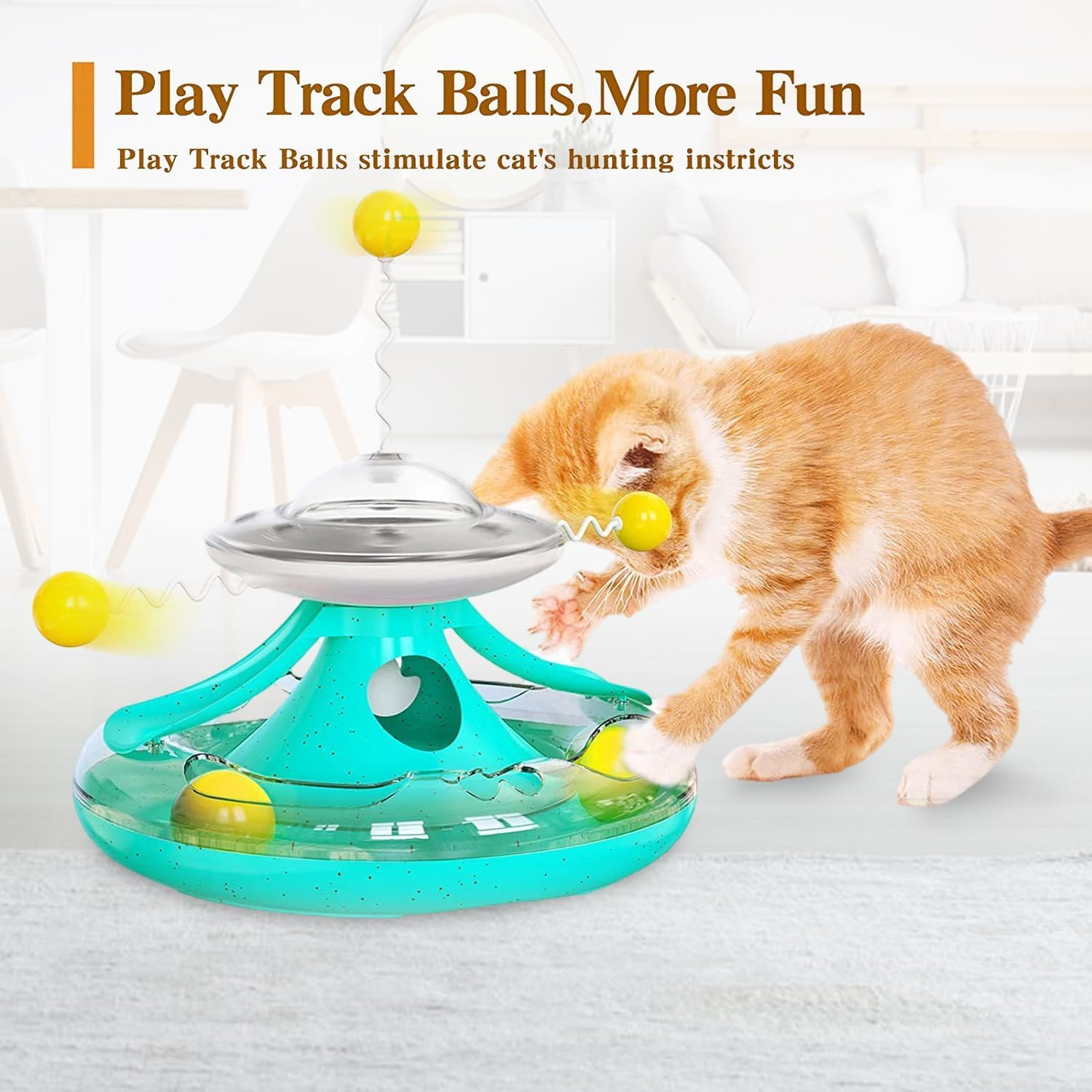 Interactive Cat Ball Toy with Turntable Tracks for Indoor Cat Treat Dispenser Toy Kitty Teaser Stick Ball Cat Food Dispenser Pet Exercise Toys Kitten Puzzle Toy Gifts for Cat Lovers image number 4