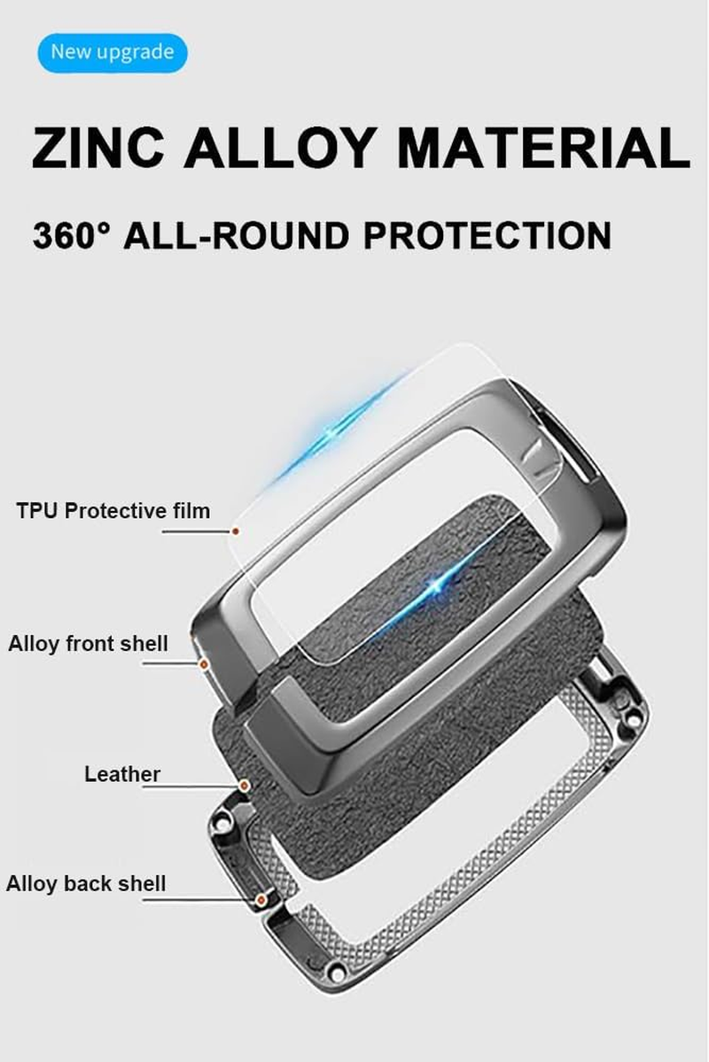 Ontto Alloy Leather Car Key Fob Cover Fit for Range Rover Evoque Sport Vogue Discovery 5 for Jaguar E I-PACE 2018-2023 Smart Key Holder Case Keyring Shell Bag Keychain Accessories - Green image number 2