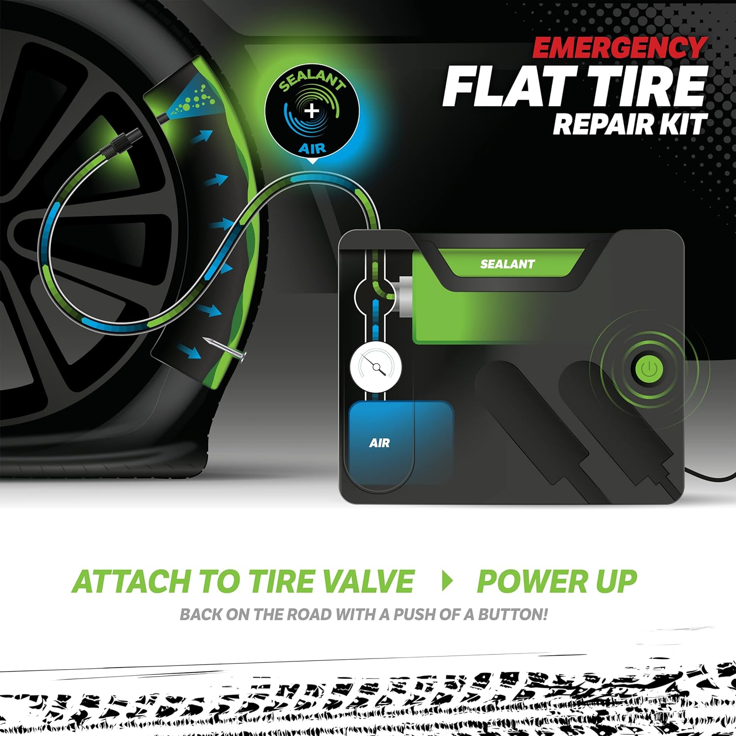 Slime 50122 Flat Tire Puncture Emergency Kit, Includes Sealant and Tire Inflator Pump, Analog, Suitable for Cars and Other Highway Vehicles, 10 Min Fix image number 2