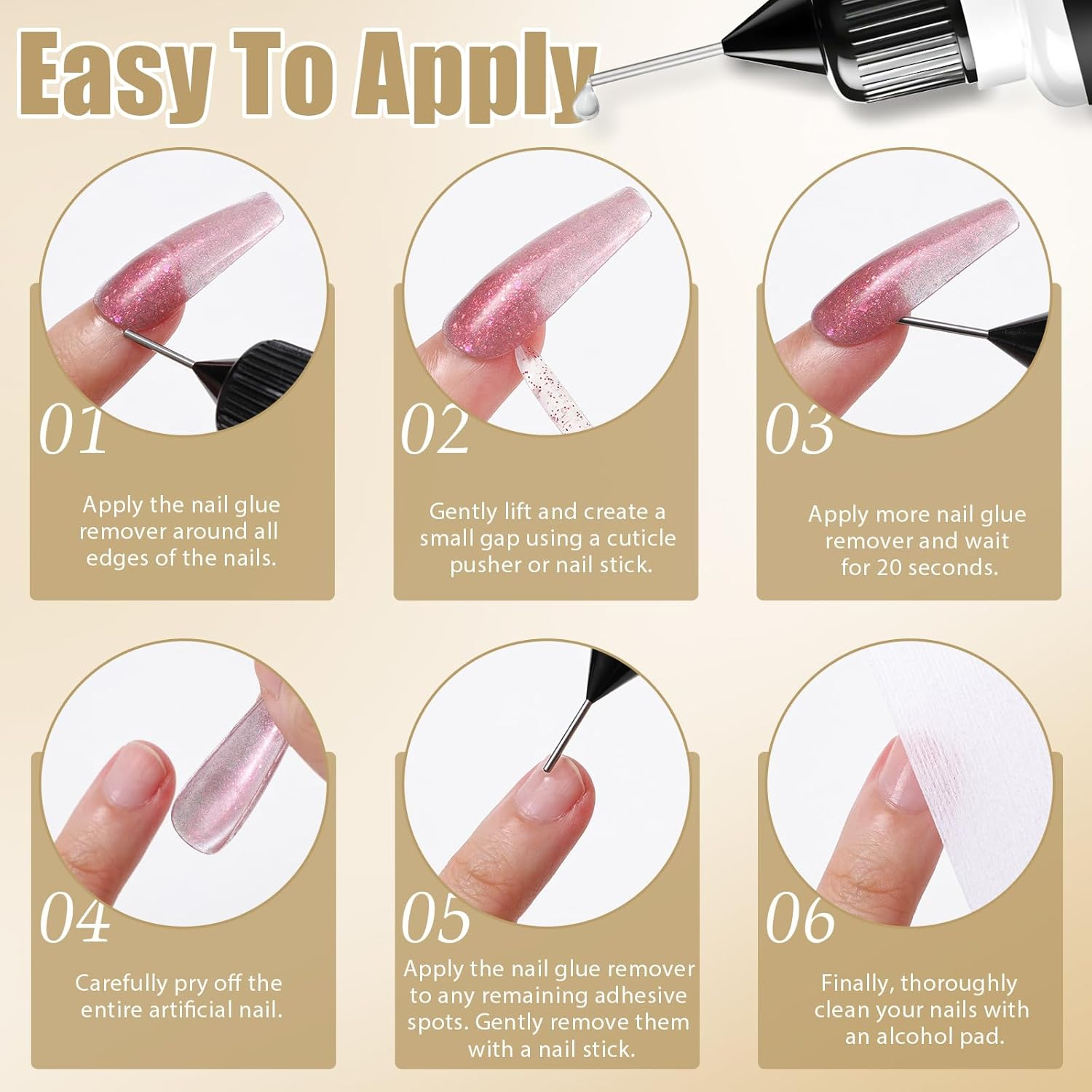 U-Shinein Pinpoint Nail Glue Remover for Press On, Odorless & Non-Acetone Nail Polish Remover,Gentle and Quick Multi-Functional Gel Polish Remover with High Vitamin E for Press on Nails image number 4