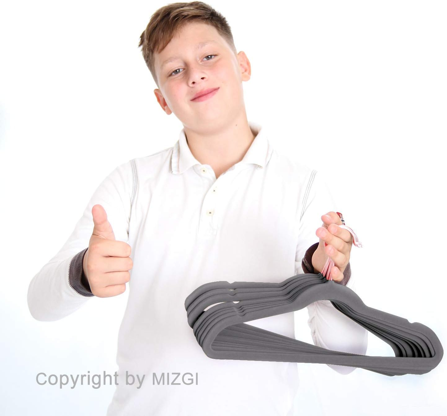 MIZGI Premium Kids Velvet Hangers (Pack of 50) 14" Wide with Copper Rose Gold Hooks,Space Saving,Nonslip Huggable Closet Hangers for Petite Junior Children'S Skirt Dress Pants,Clothes Hangers image number 4