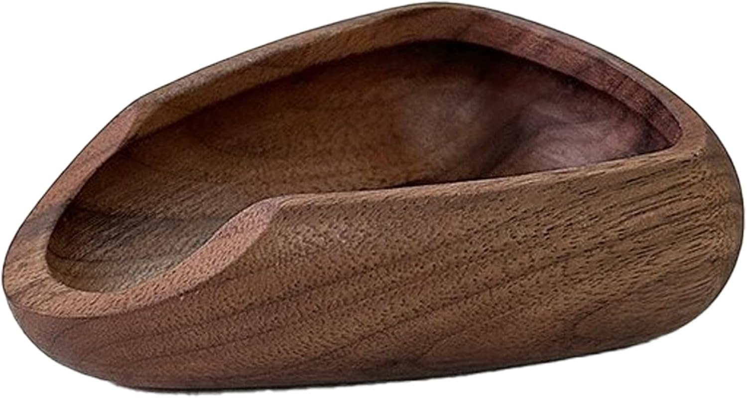 BEALIFE Natural Walnut Wood Coffee Bean Dosing Cup with Ceramic Spoon Rest Wooden Coffee Bean Dosing Bowl Walnut Wood Dosing Cup, A