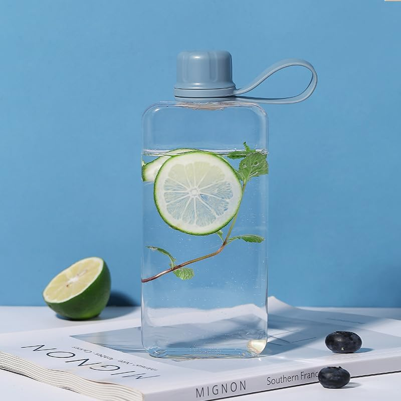 Slim Square Water Bottle, Transparent Tritan Flask, 400Ml, White