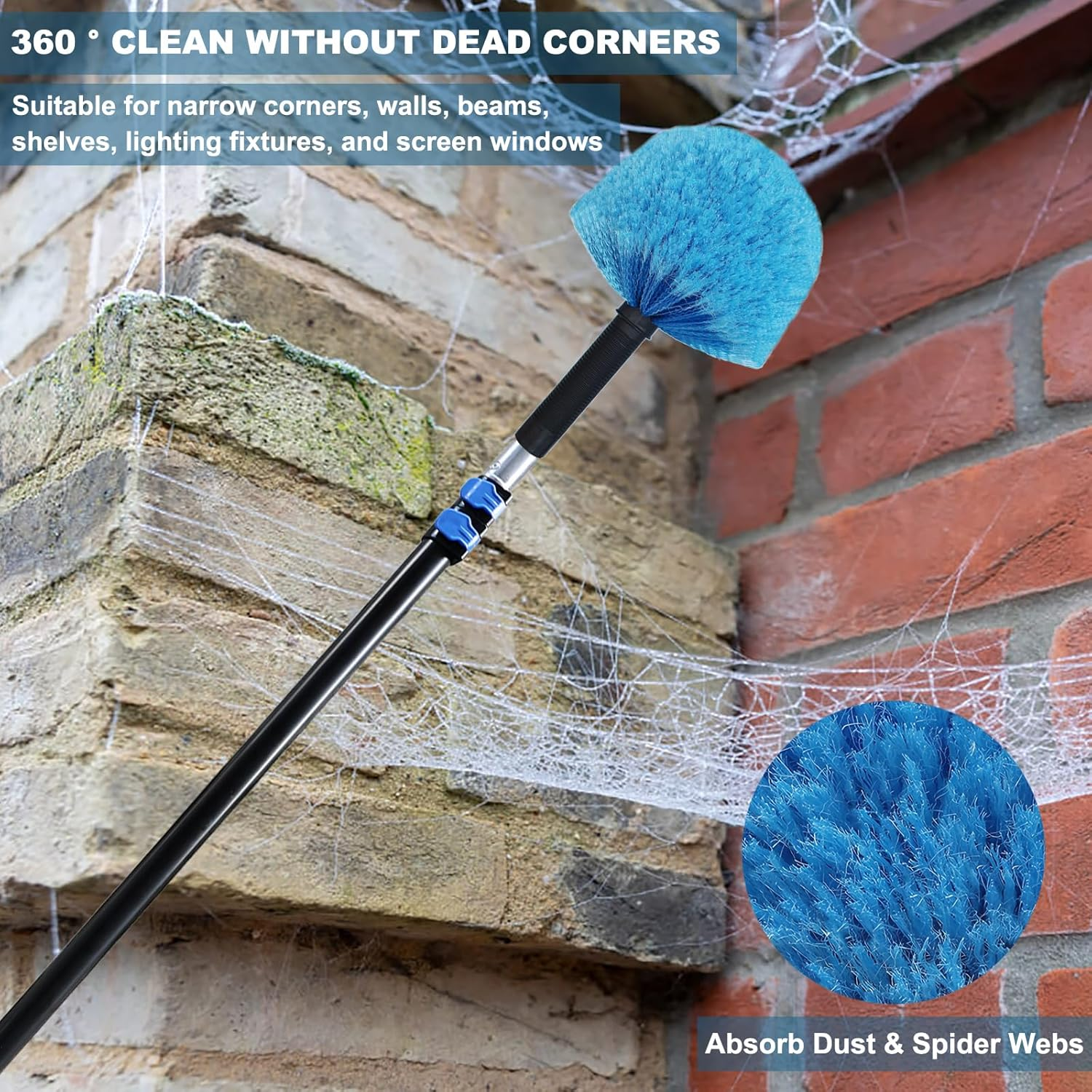 Cobweb Duster Head Brush-Twist-On Spider Web Brush for Outdoor & Indoor Web Cleaning // Fits Standard Acme Threaded Poles // Cobweb Duster Brush Head Only-Blue (1) image number 4