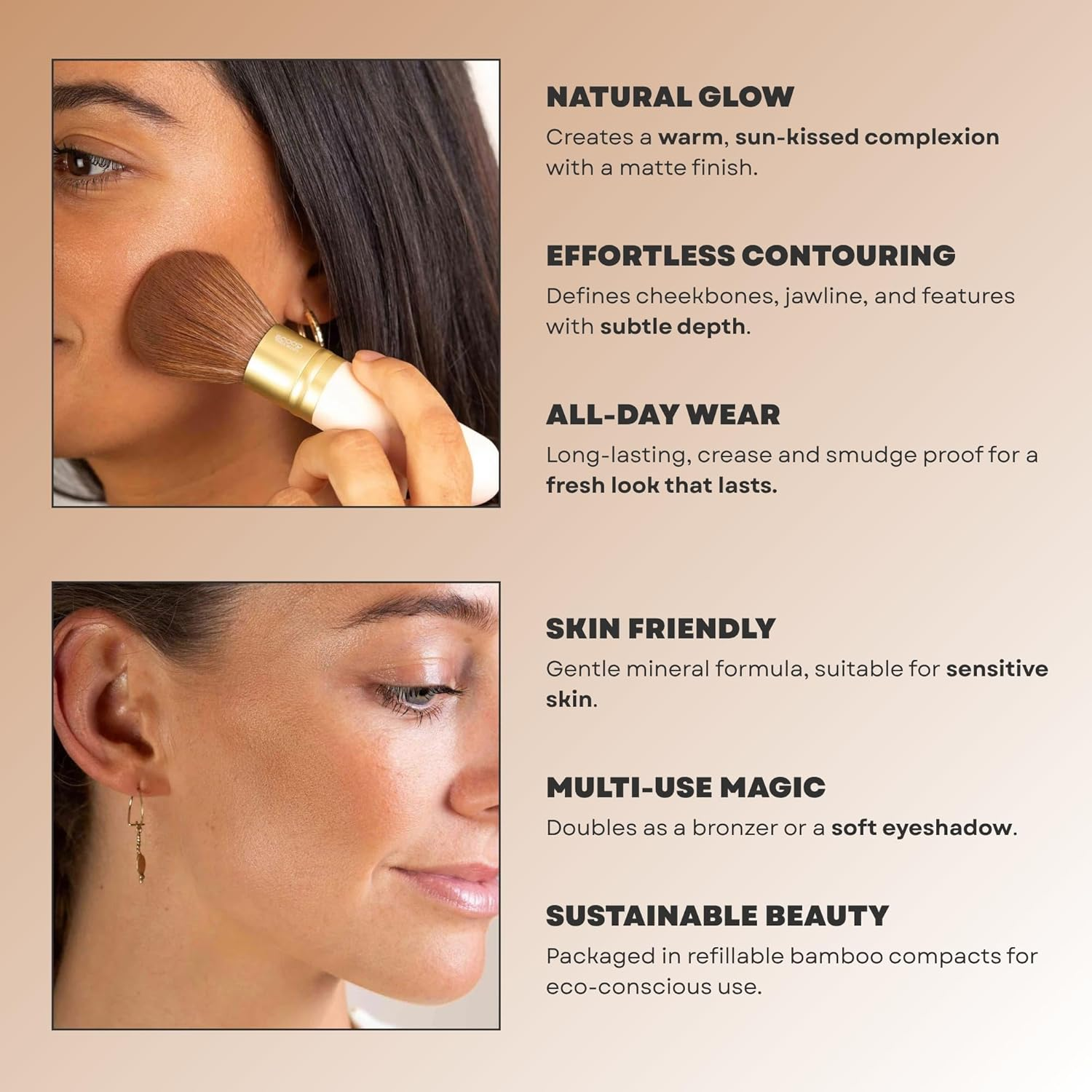 Scoop Whole Beauty Sunkissed Pure Pressed Mineral Bronzer | Highly Pigmented, Blendable & Long-Wearing | Vegan, Non-Toxic, Plastic-Free Refillable FSC Bamboo Compact | 10G image number 4