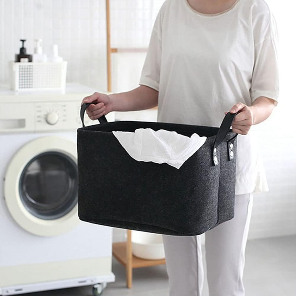 Pack of 2 Felt Baskets, Grey Felt Storage Box, Fabric Storage Baskets, Foldable, with Two Soft Handles, for Clothes, Towels, Toiletries, Baby Products, Books Etc. (Grey) image number 2