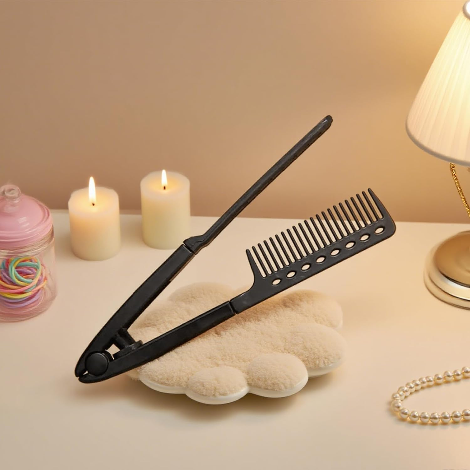 Derwrtup Straightener Comb for Women, Long Short Hair Styling V Type Straightener Comb, Non-Slip Ergonomic Handle Tool for Beginners Professionals Girls Ladies Home Salon - Pink image number 6