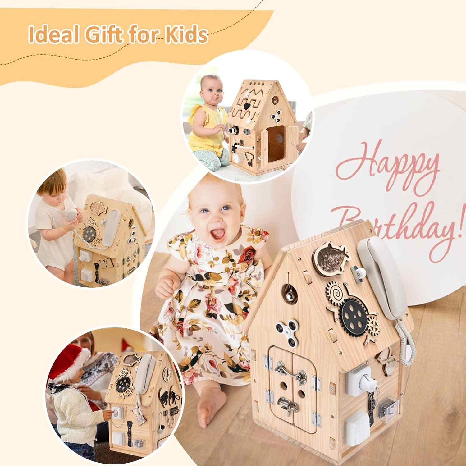 Montessori Wooden Busy House - Busy Board Toy for Toddlers - Preschool Learning Educational Toys - Sensory Board for Fine Motor Skills, Gifts for Babys Boys & Girls image number 5