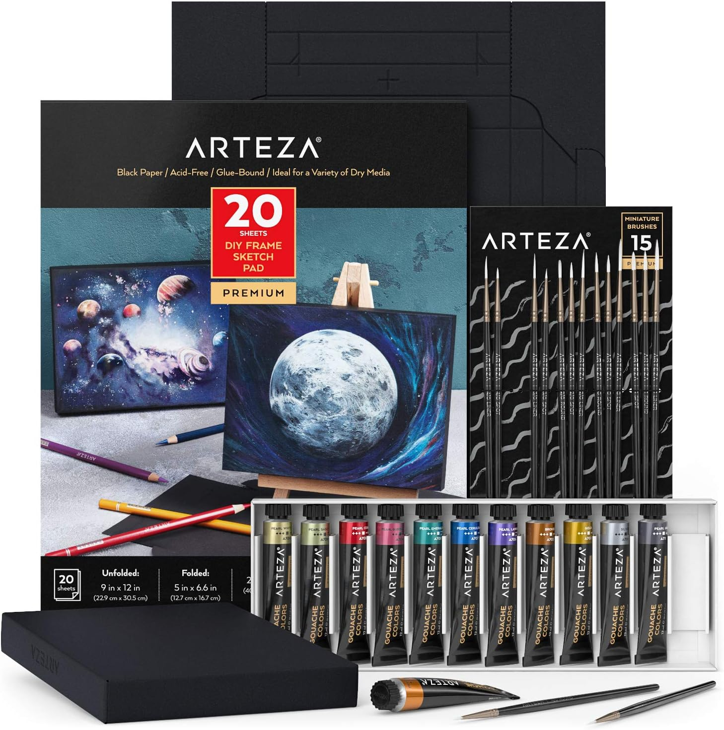 ARTEZA Mixed Media Paper Foldable Canvas Pad, 7X8.6 Inches, 20 Sheets, DIY Frame, Heavyweight Multimedia Paper, 228 Lb, 370 GSM, Acid-Free, Wood Pulp Canvas Pad for Painting & Mixed Media Art