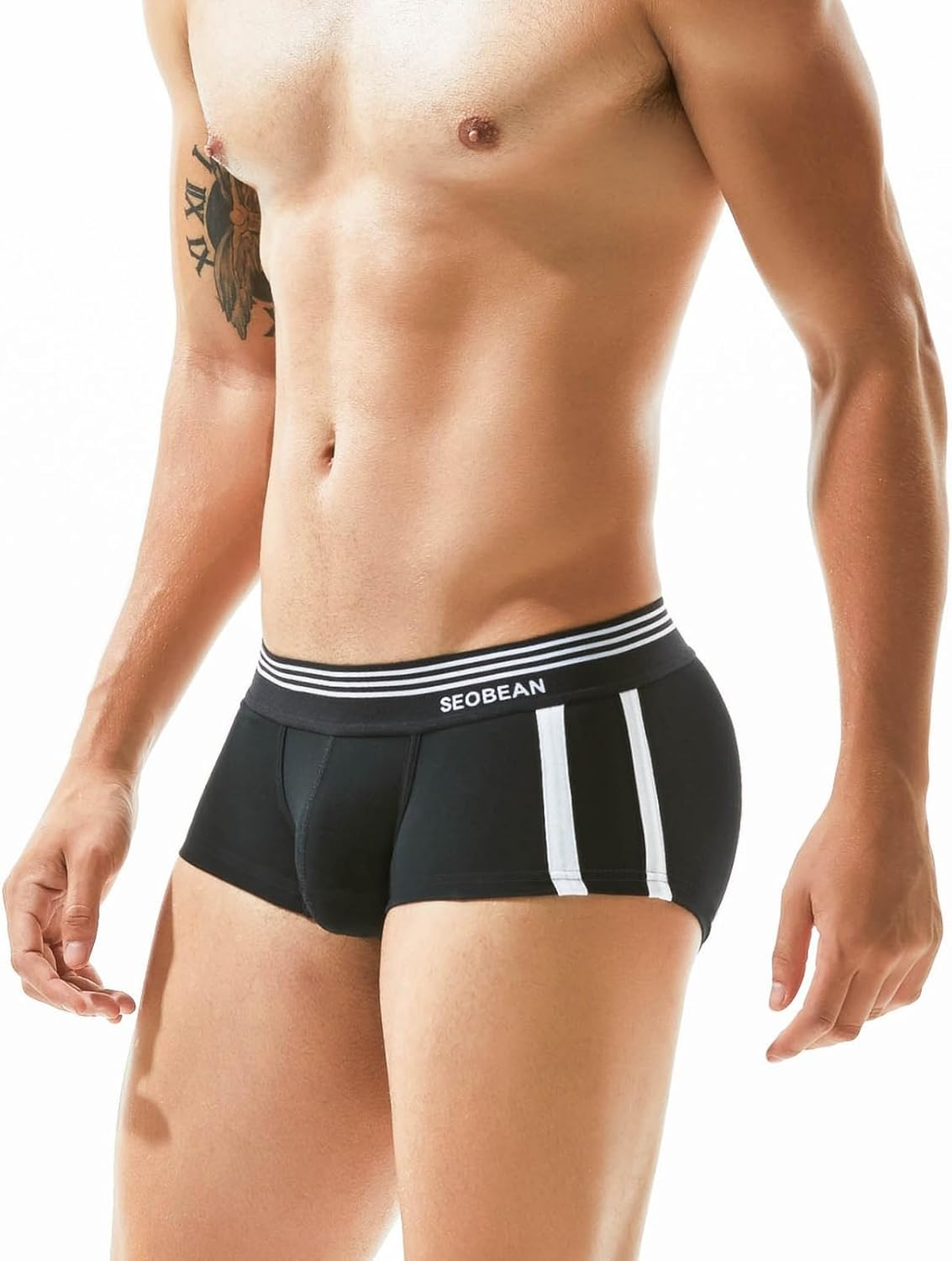 Wayonge Mens Boxers Underwear Comfortable and Breathable Sexy Low Waist Solid Color Home Boxers (Black,Medium), Black