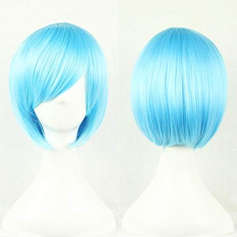 Womens Short 30Cm Straight Synthetic BOB Wigs W Side Bangs Cosplay Costume Party, Red