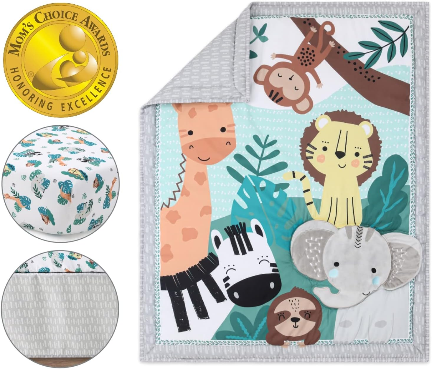 The Peanutshell Crib Bedding Set, Safari Animals, 3 Piece Crib Set image number 3