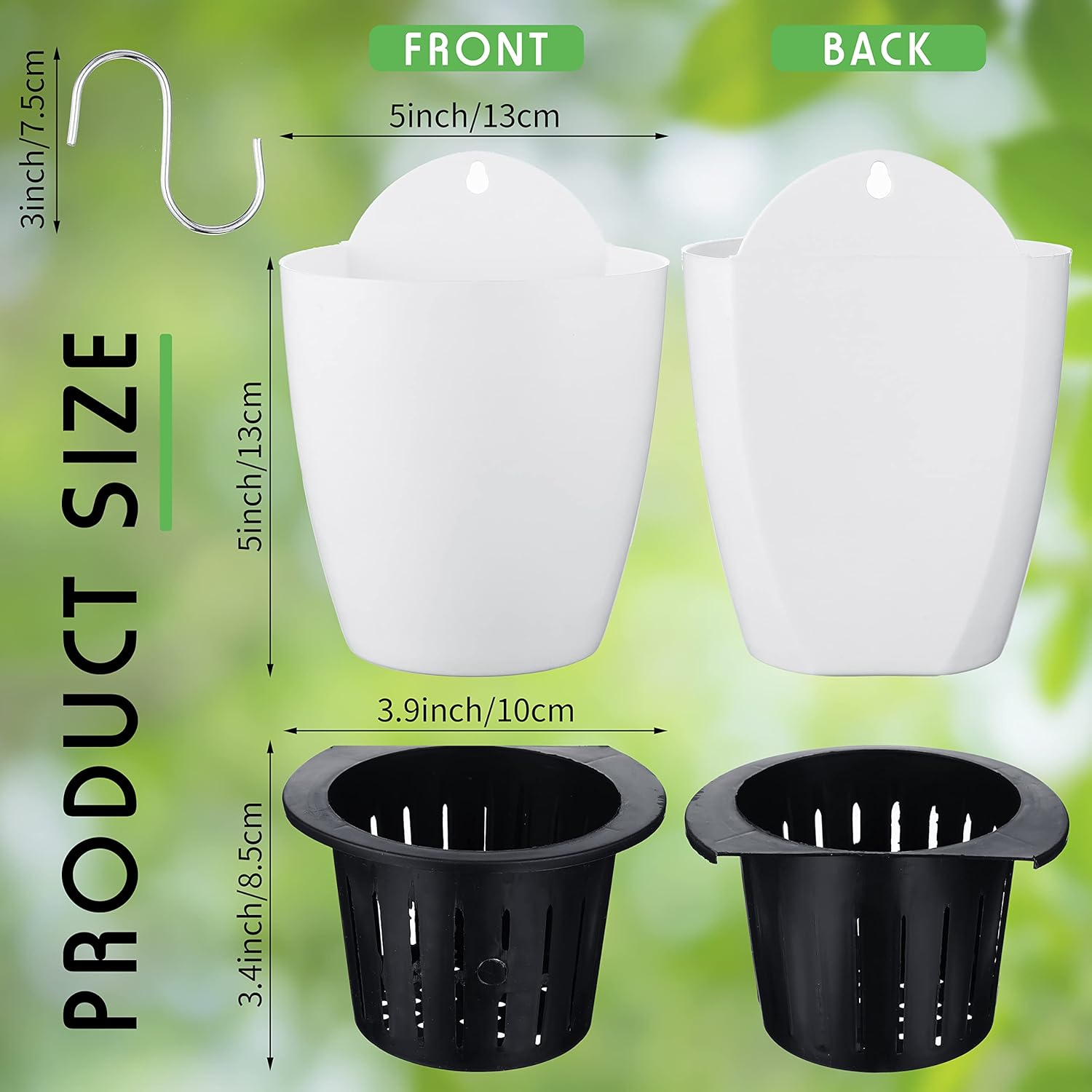 Yungyan 20 Sets 5" Self Watering Hanging Planter White Lazy Flower Pots Plastic Wall Planters Propagation Window Wall Mount Planter with Hooks and Absorbent Cotton Ropes for Indoor Succulent Plants image number 6