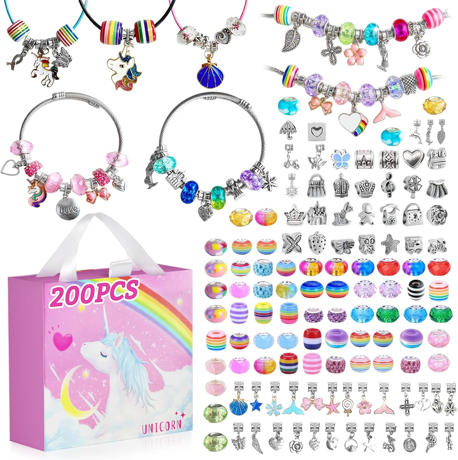 BLUEQUE Charm Bracelet Making Kit - 200 PCS Girls Gifts with Jewellery Making Kit Box, Girls Toy That Inspires Creativity and Imagination, DIY Crafts Supplies Kits for Girls 6 7 8 9 10 11 12 Year Old image number 2