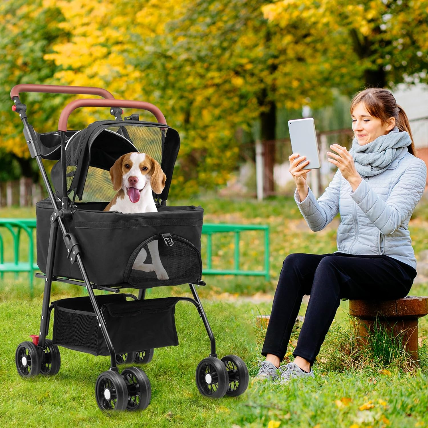Advwin 3 in 1 Folding Dog Stroller, Pet Stroller for Small/Medium Dogs, Cat Stroller W/Removable Carrier, Car Seat, Sun Shades, Waterproof Small Dog Stroller, All Terrain Pet Stroller image number 3