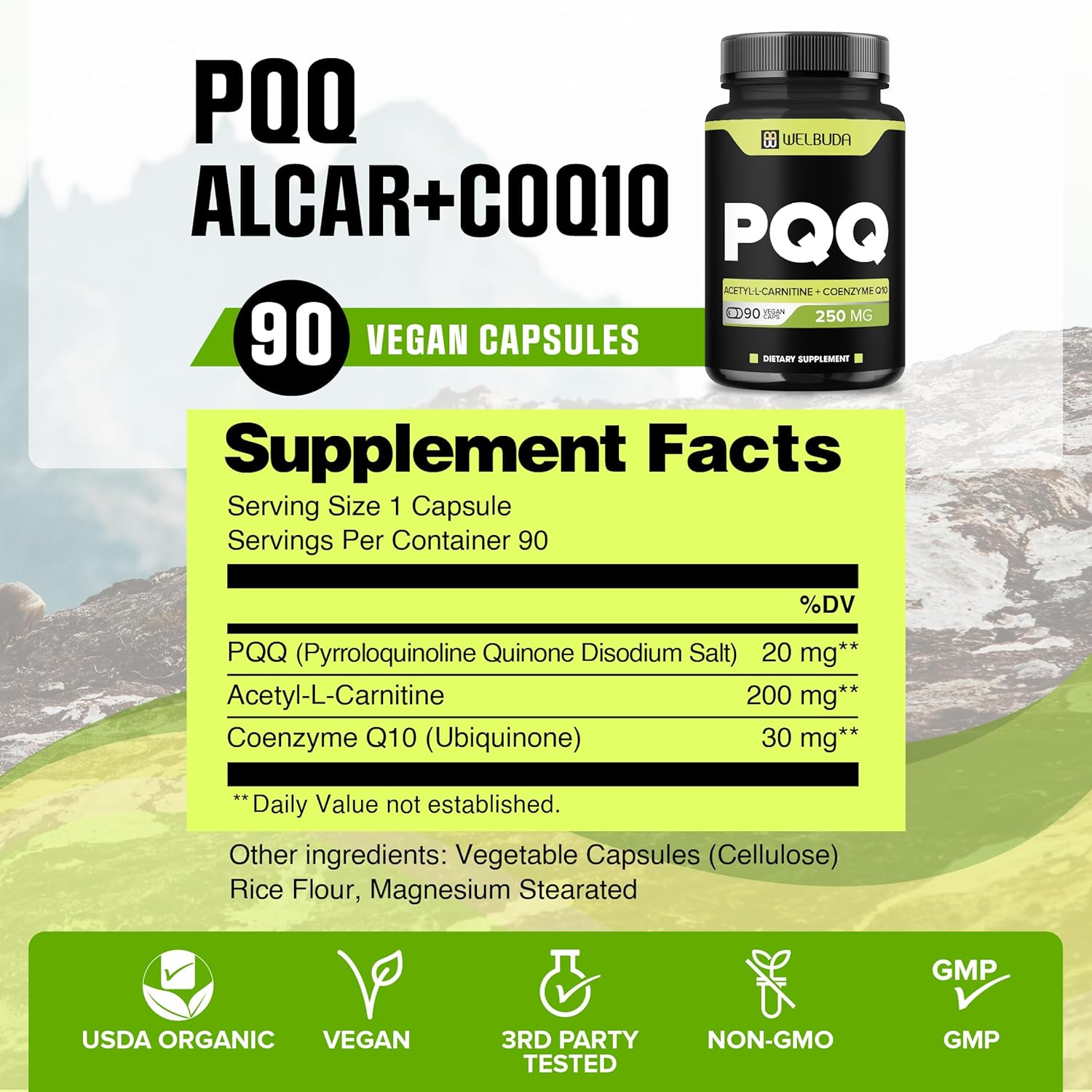PQQ Supplement 250Mg - 90 Capsules for 3 Months - High Concentrated with Acetyl-L-Carnitine, Coenzyme Q10 - Supports for Energy Production, Cognitive Health & Circulatory System image number 5