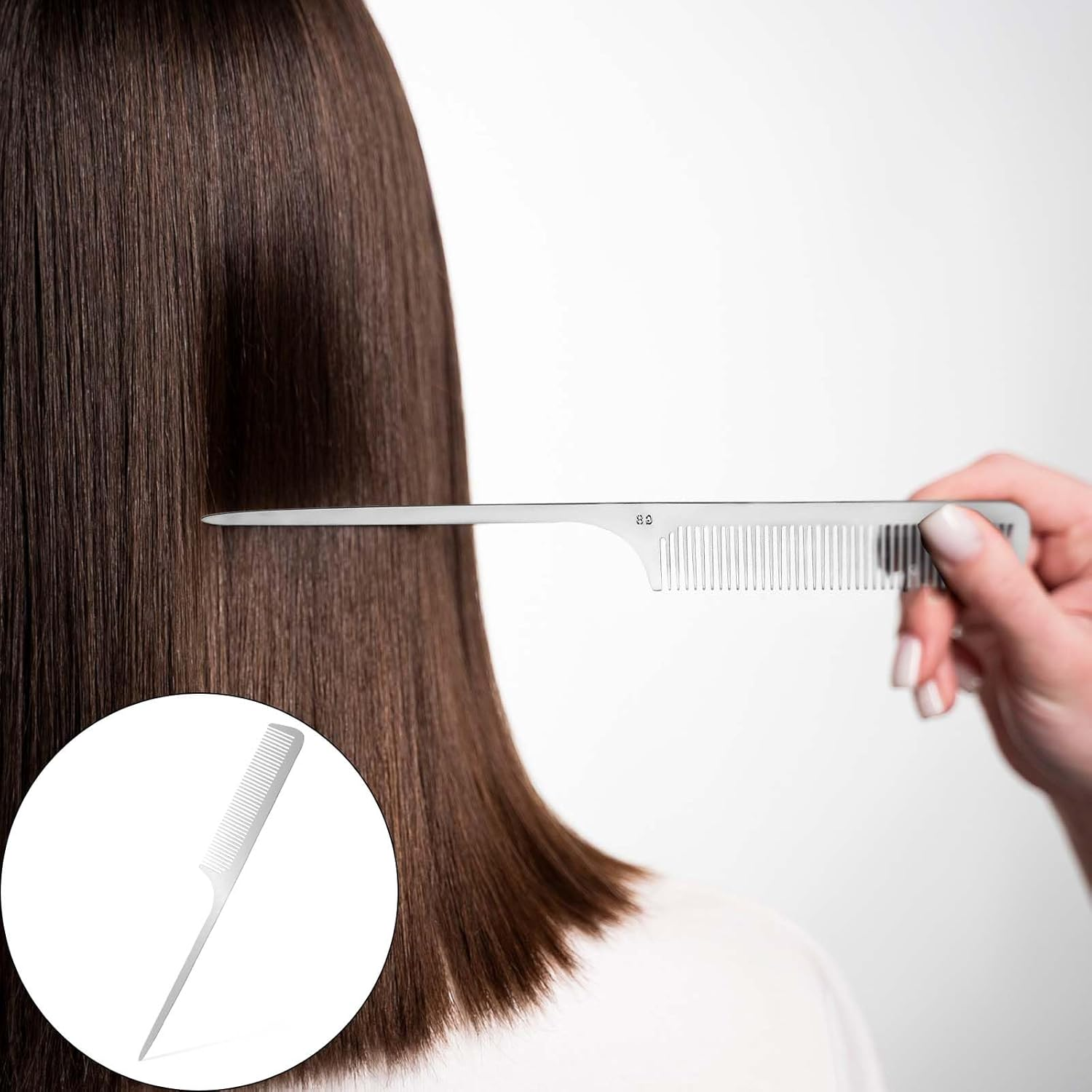 2 PCS Stainless Steel Hair Comb Set - Metal Rat Tail and Flat Top Barber Comb with Metal Pick for Teasing, Styling, and Cutting