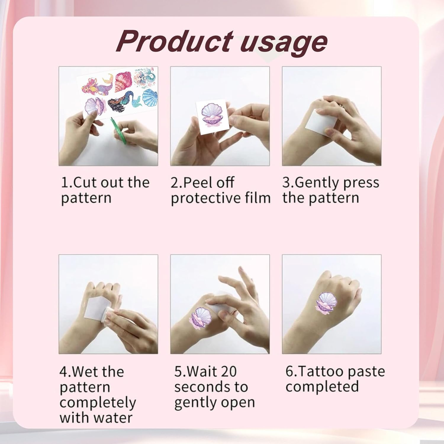 20 Sheets Temporary Tattoos for Children, with Watercolour Animals and Glitter Tattoo Mermaid, Easy to Paste Children'S Tattoos for Boys and Girls Such as Parties and Festivals image number 2