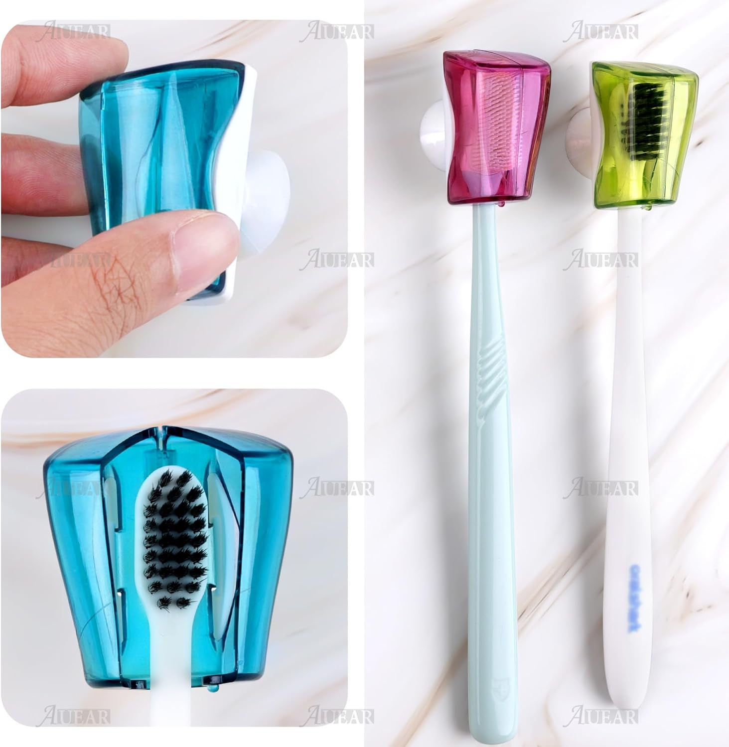 AUEAR, 3 Pack Toothbrush Head Covers with Suction Cup anti Dust Wall Holder Mirror Protective Case for Home Travel Outdoor & Camping