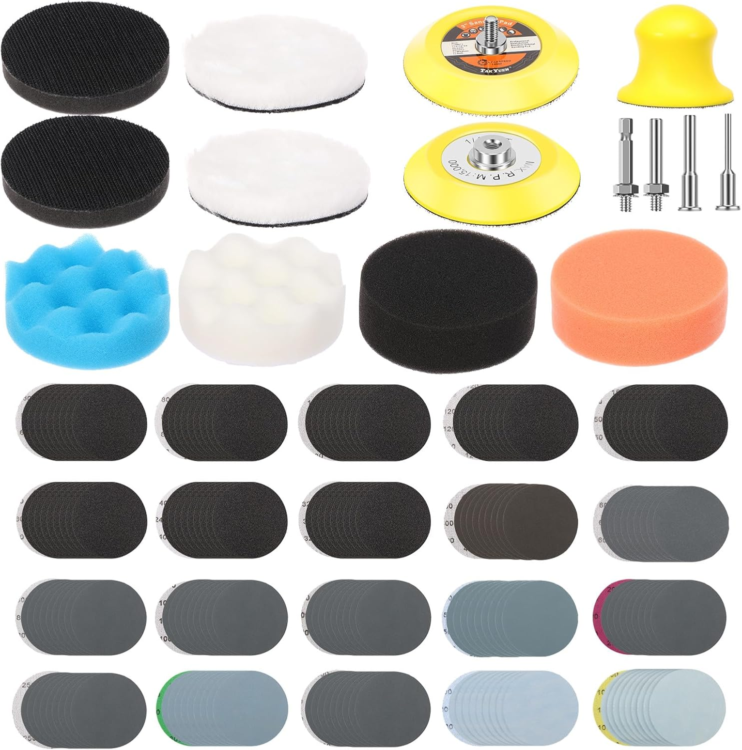 215Pcs Sanding Discs Assortment Kit 3 Inch Quick Change Discs 60-10000 Grit for Drill Grinder Rotary Tools Wet Dry Polishing Attachments for Automotive Headlight Restoration, Wood, Glass (Set of 1) image number 1