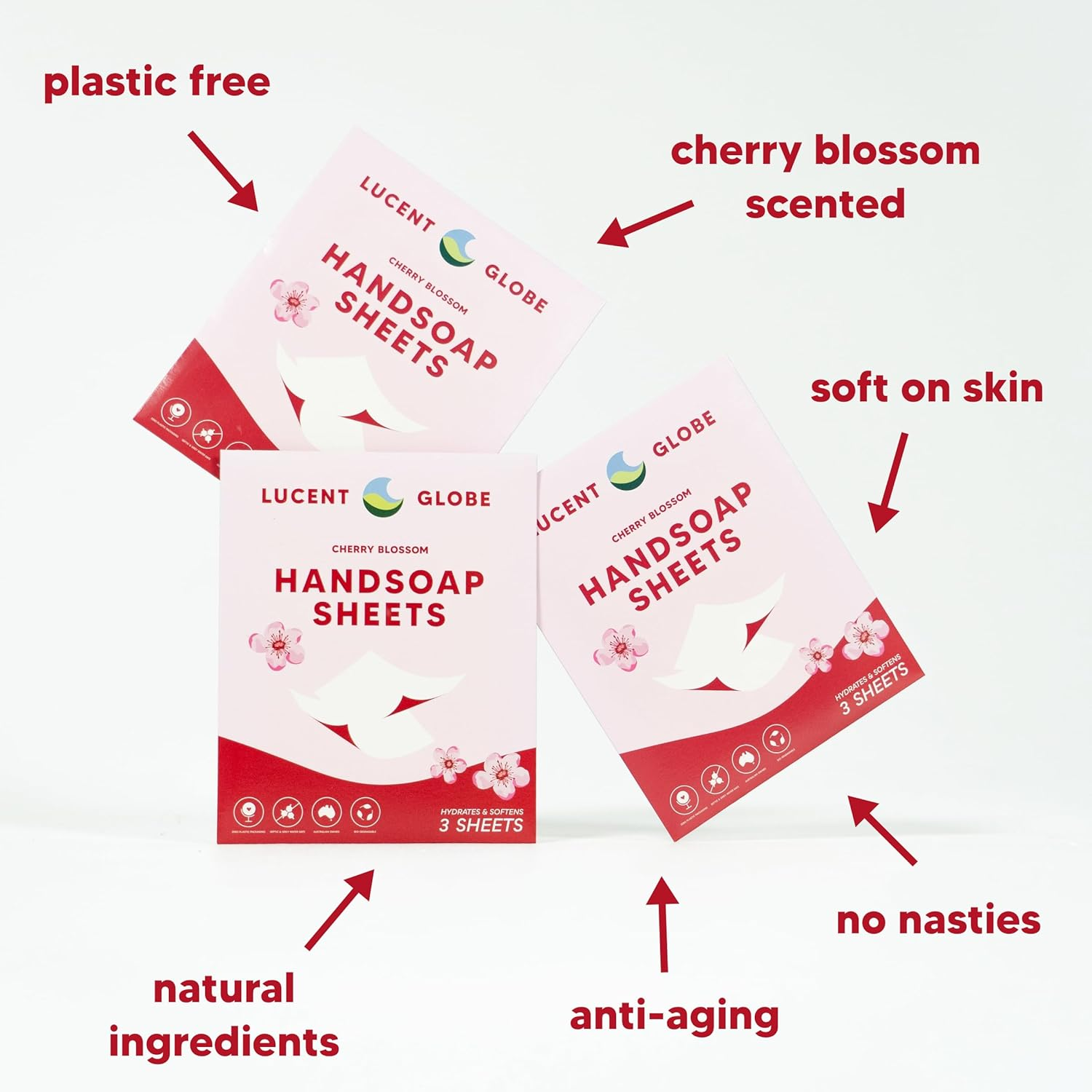 Lucent Globe Foaming Hand Soap Sheets - Foaming Hand Soap Refill. Fresh Cherry Blossom Scent.