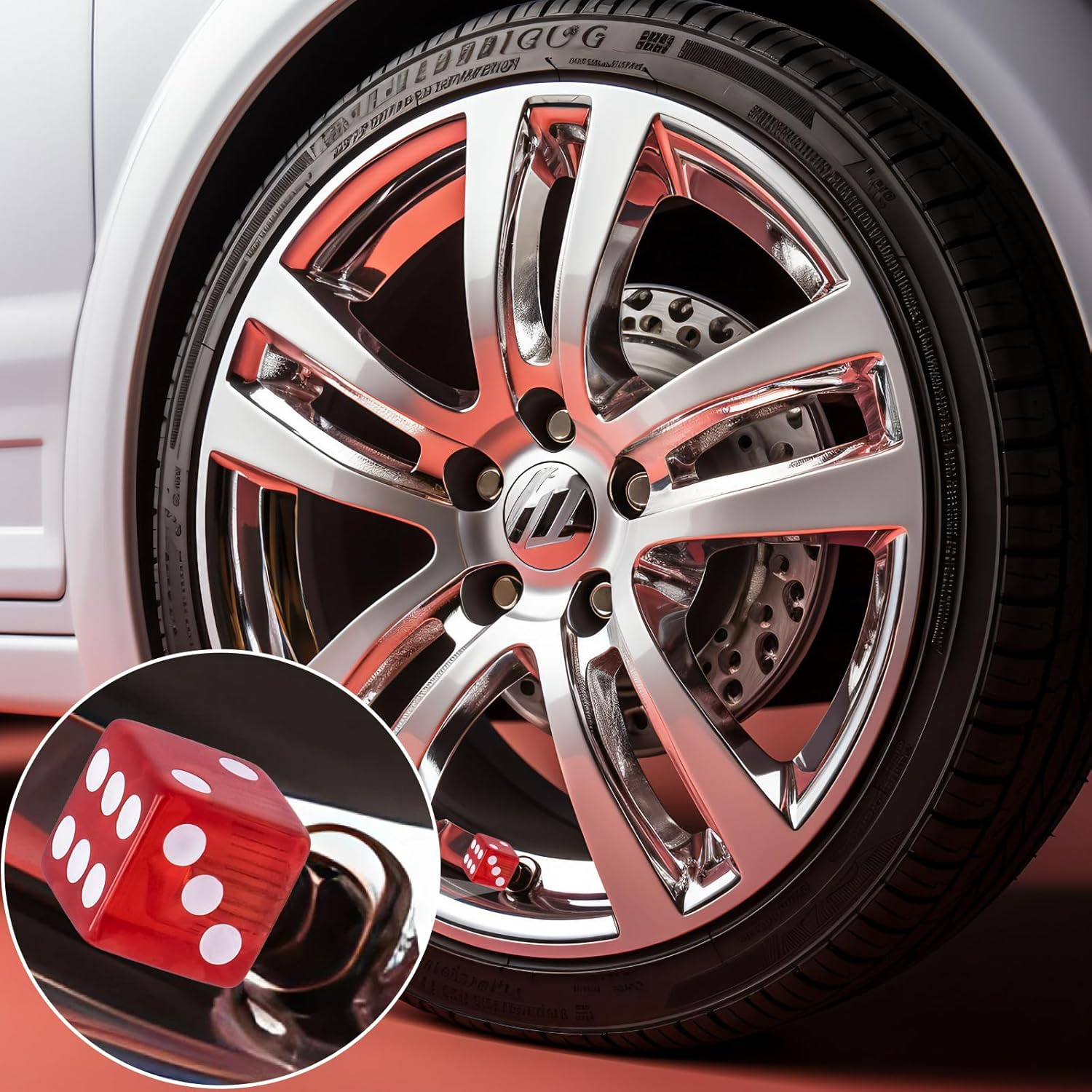 MEAJOO 4PCS Dice Shape Tire Valve Stem Caps, Universal Copper Core Dustproof Tire Valve Stem Covers for Cars, SUV, Trucks, Bikes, Motorcycles, Bicycles(Red) image number 2