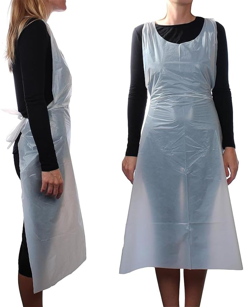 300X Safetyware HDPE Durable Plastic Cover Waterproof Disposable Aprons Gown White Bulk Pack