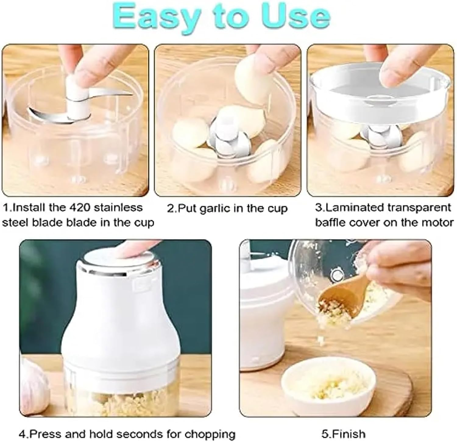 Electric Mini Garlic Chopper, Mini Chopper Food Processor, Garlic Mincer,Fusible Volume Iron-On Fleece | 15M X 90Cm (250Ml) -5 image number 3