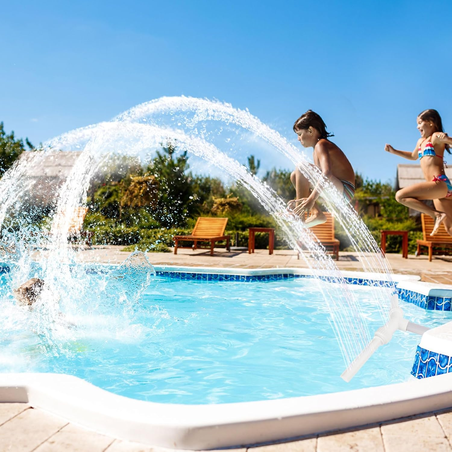 Pool Fountain for Swimming Pool, Waterfall Fountain Spray, 2 Fountain Heads, Adjustable Water Sprinklers for above Inground Indoor Outdoor Pools, Fit for 1.5 in Pool Return Fittings Pools Decoration ﻿ image number 1