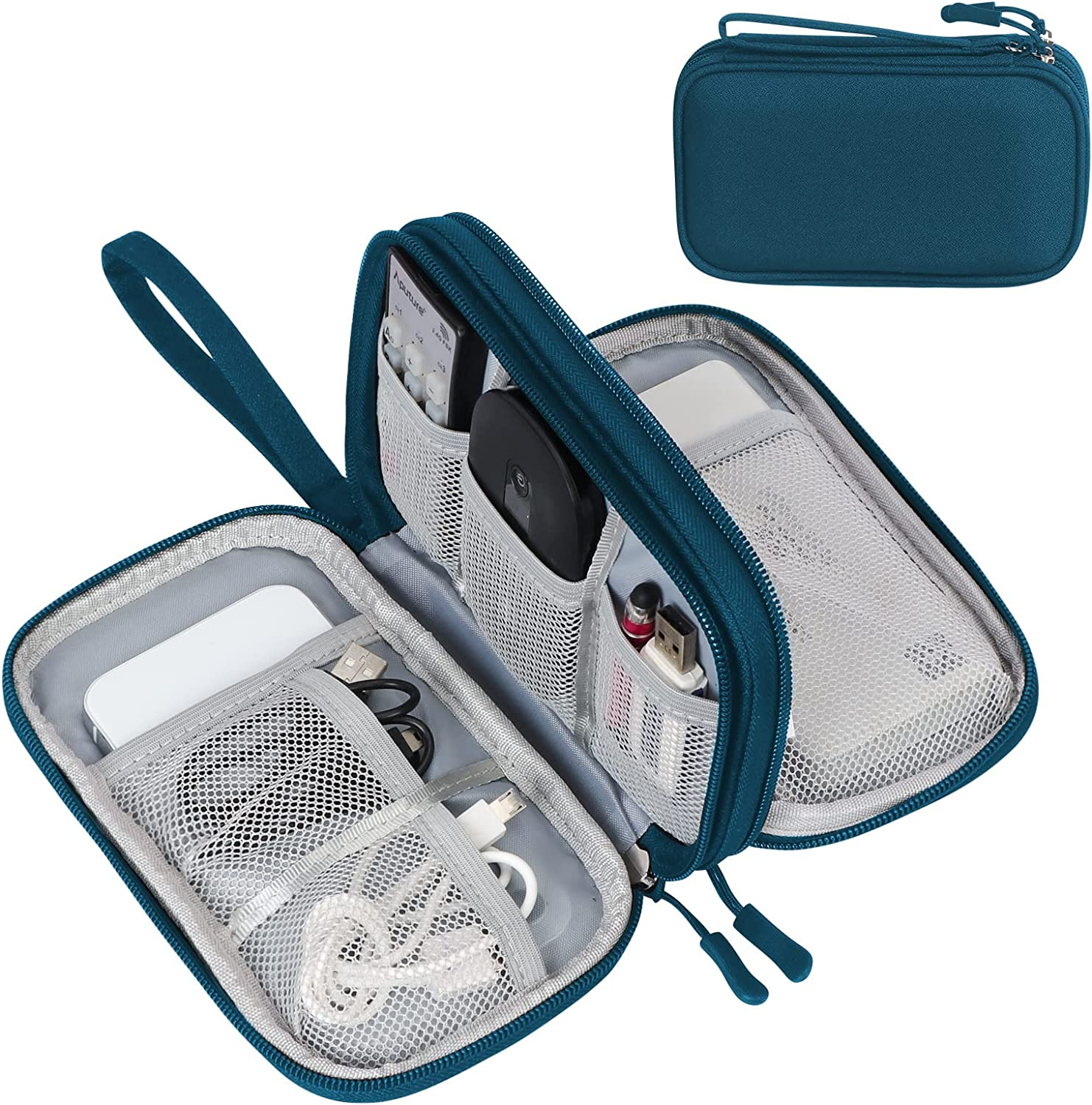 FYY Electronic Organizer, Travel Cable Organizer Bag Pouch Electronic Accessories Carry Case Portable Waterproof Double Layers Storage Bag for Cable, Cord, Charger, Phone, Earphone, Medium Size, Blue