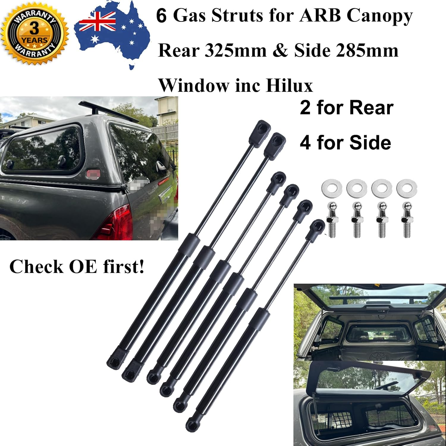 AONNOUS 6 Gas Struts for ARB Canopy Window-Only Work When All OE Match-4X Side 007115 6603030+2X Rear 1921VR 6603025