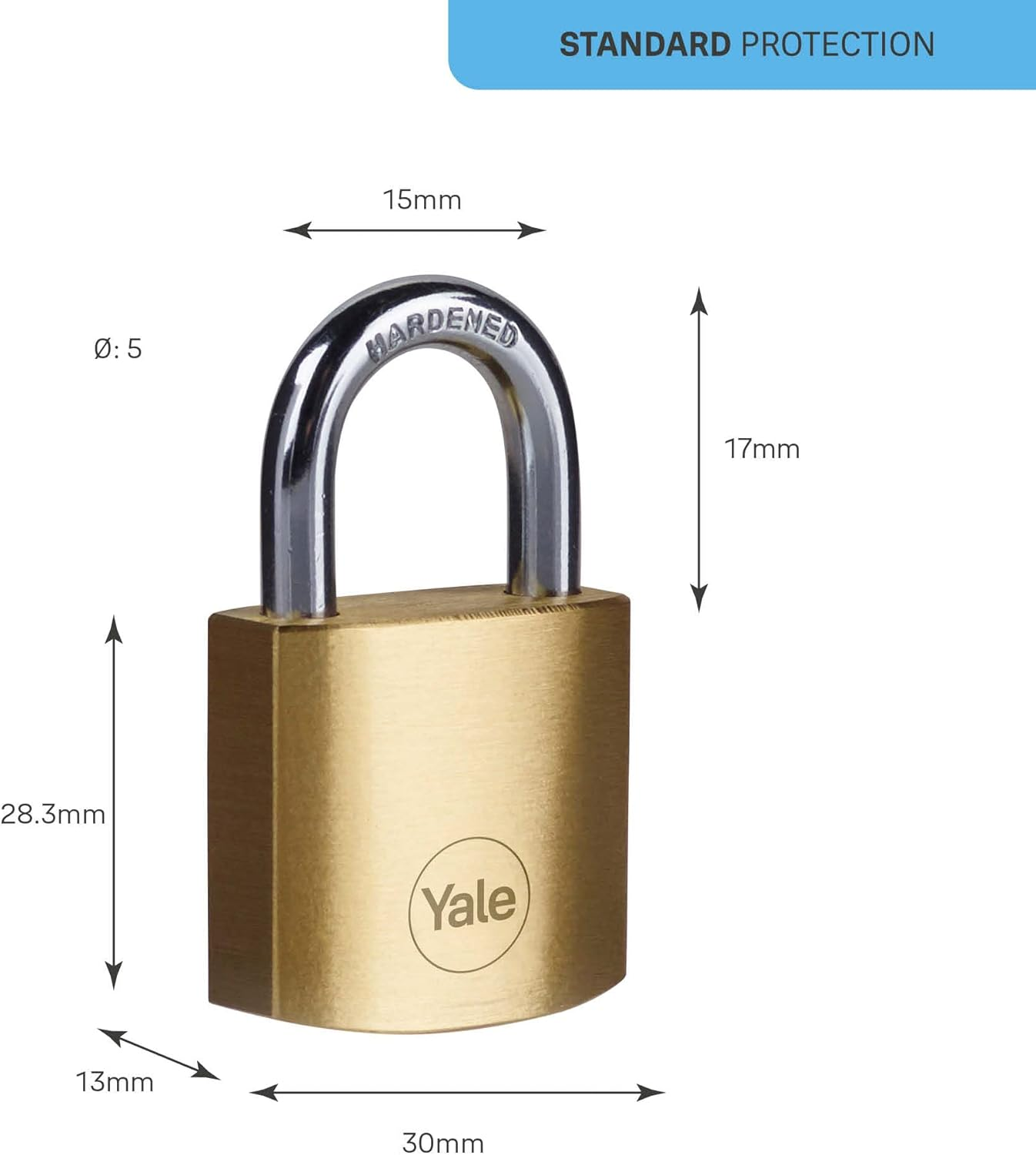 Yale - Y110B/30/115/2 Standard Security 30Mm Brass Padlock, Pack of 2 - Open Hardened Steel Shackle - 3 Keyed Alike Keys image number 5