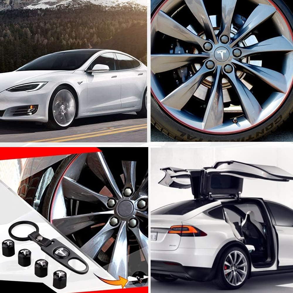 For Tesla Wheel Cap Kit, Tesla Model 3 Aero Wheel Cap Kit Wheel Lug Nut Covers Hub Center Cover Nut Cover Caps with Tyre Valve Caps for Tesla Model 3 Wheel (Black) - Black 30Pcs image number 6