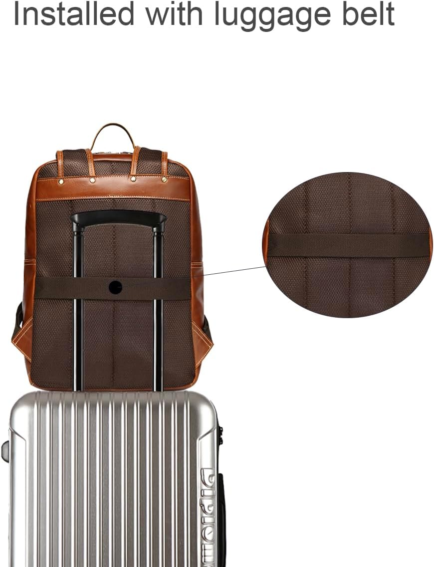 'LANNSYNE Vintage Genuine Leather Backpack for Men Fits up to 15'' Laptop Travel Hiking Rucksack' image number 2