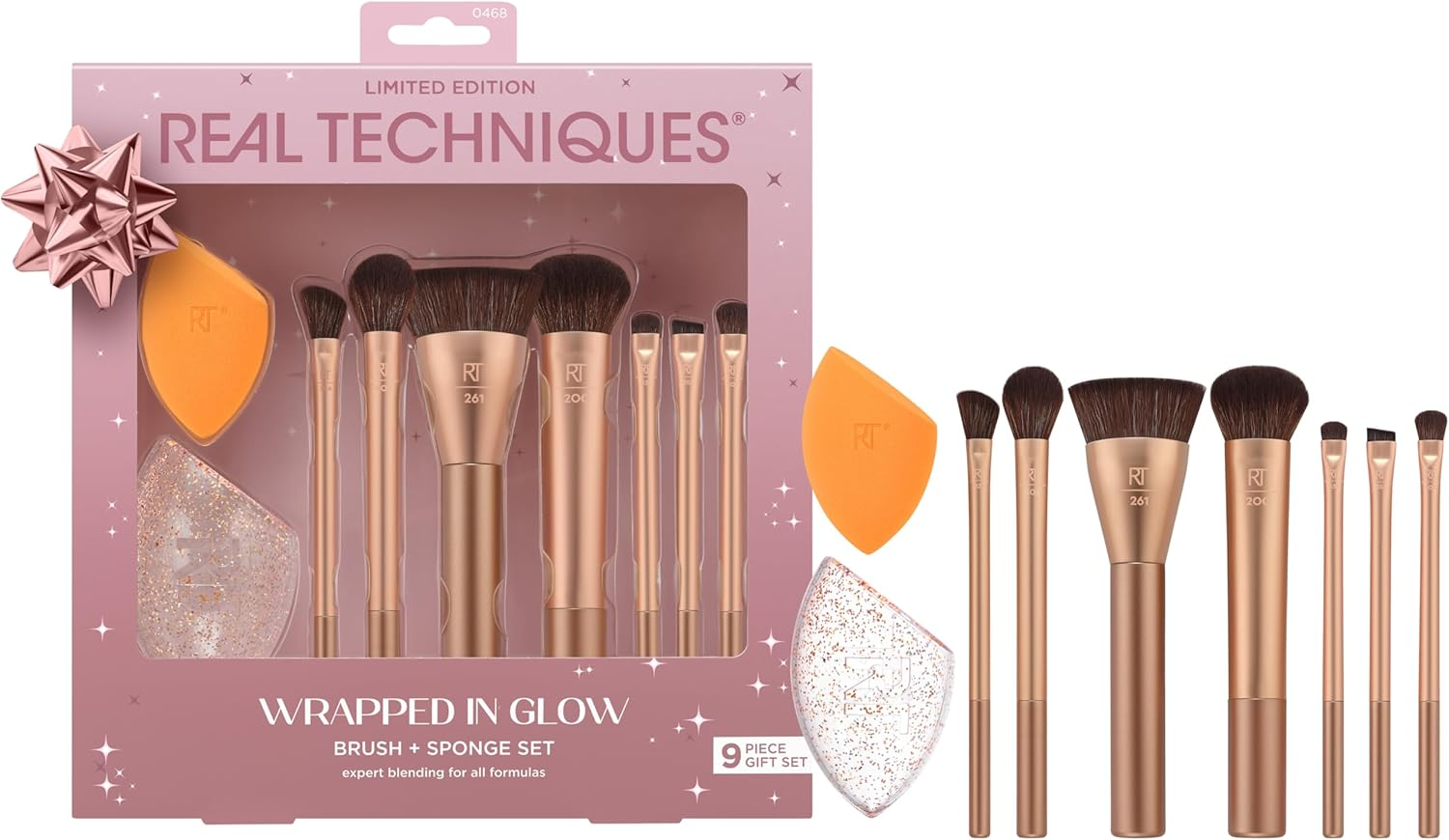 Real Techniques Wrapped in Glow Brush + Sponge 9 Piece Set, Complete Makeup Brush Set, Foundation Sponge, Seamless Blending & Travel Case, Stocking Stuffer image number 6