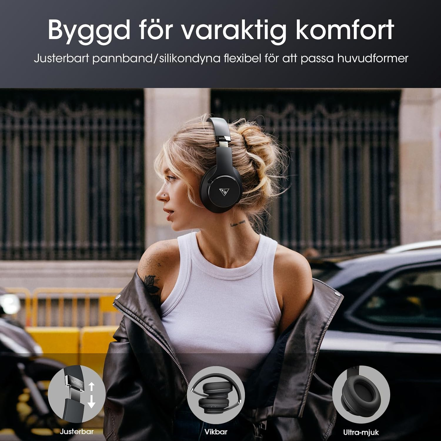 DOQAUS Bluetooth Headphones over Ear, 90H Playtime Bluetooth 5.3 Wireless Headphones with Microphone with Hifi Stereo Sound, Deep Bass for Travel Mobile Phone, Black image number 5