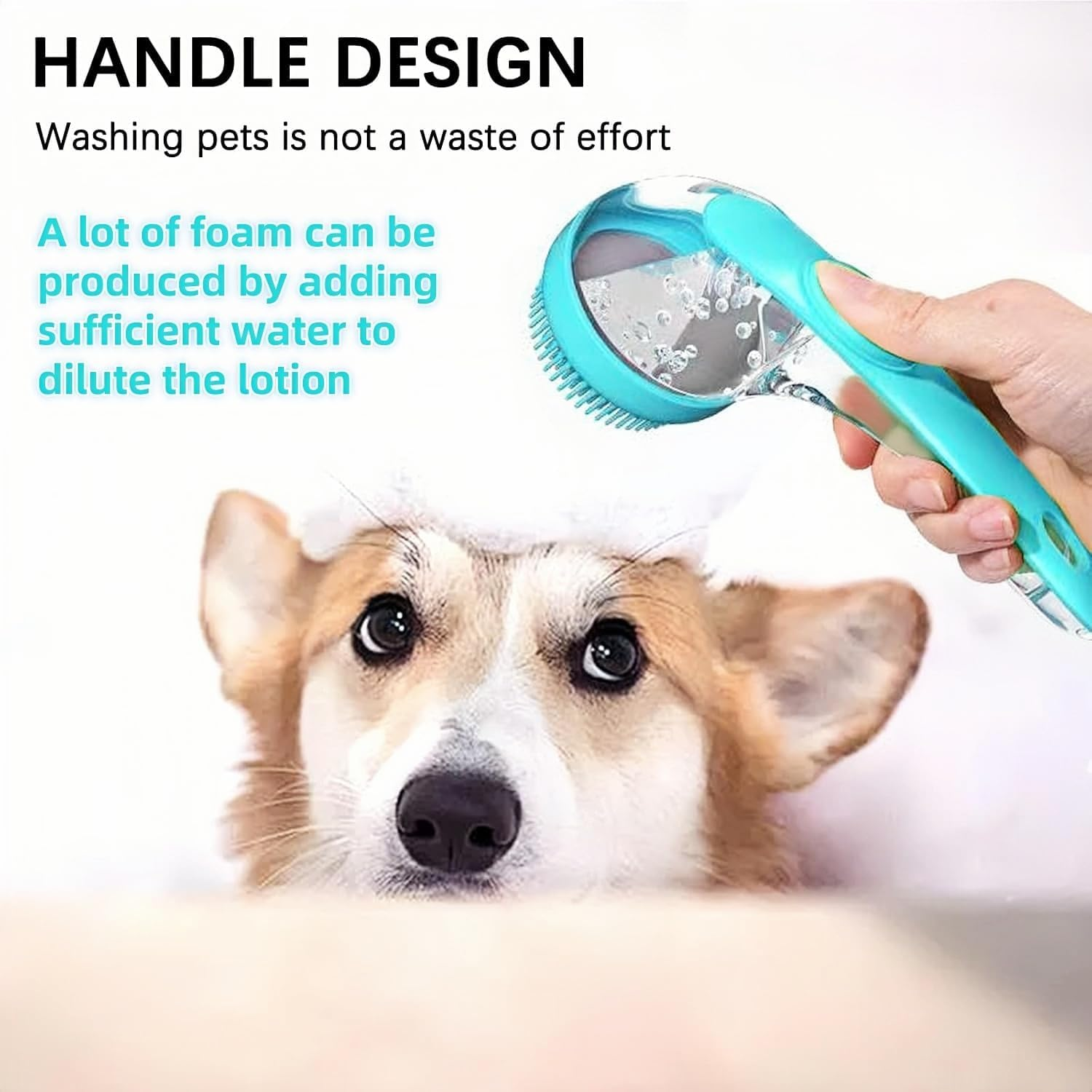 2Pcs Dog Bath Brush Set - Shampoo Brush & Bubble Maker with Adjustable Handle, Paw Washer & Massage Grooming Tool for Short/Long Hair Dogs & Cats (Blue Blue) - Blue1 image number 2