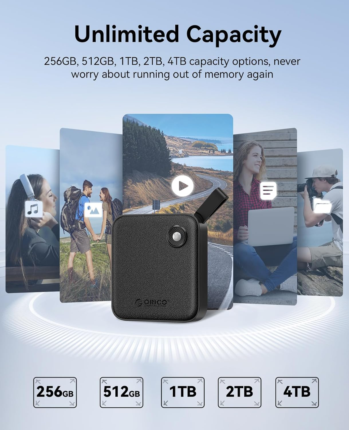 ORICO Portable SSD 2 TB with 2 in 1 USB C Cable, External Solid State Drives, up to 460Mb/S, Status Indicator, Reliable Storage for USB-C Smartphone, Tablet, PC - B5PLUS