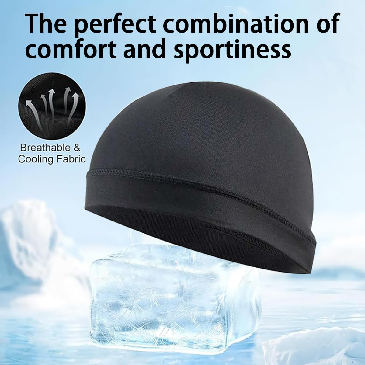 Cooling Skull Caps Summer Windproof Sun-Proof Breathable, Not Stuffy Running Beanie for Men Women Helmet Liner Black image number 2