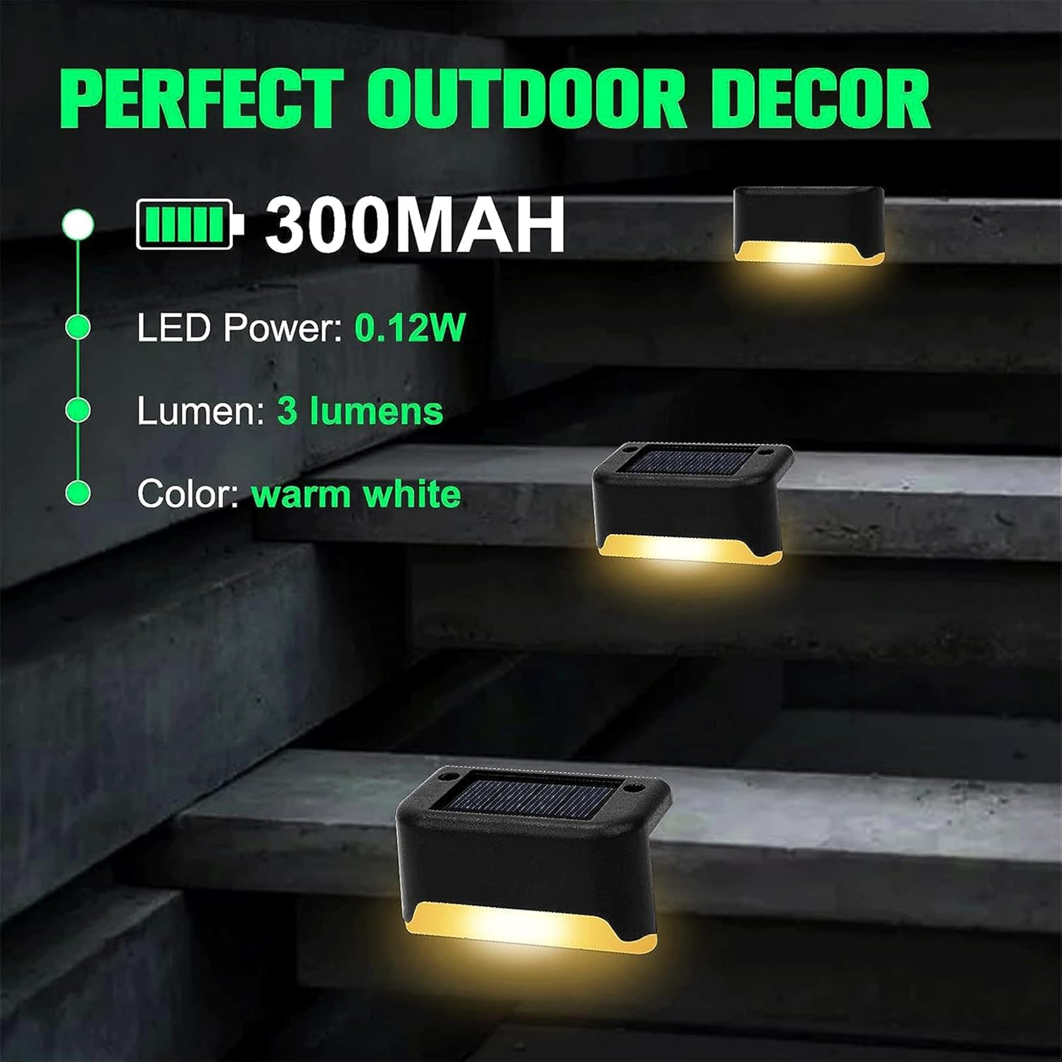 Solar Deck Lights Outdoor Led 18 Pack,Outdoor Lights Waterproof Solar Step Lights for Step, Yard, Fence, Patio(Warm White) image number 1