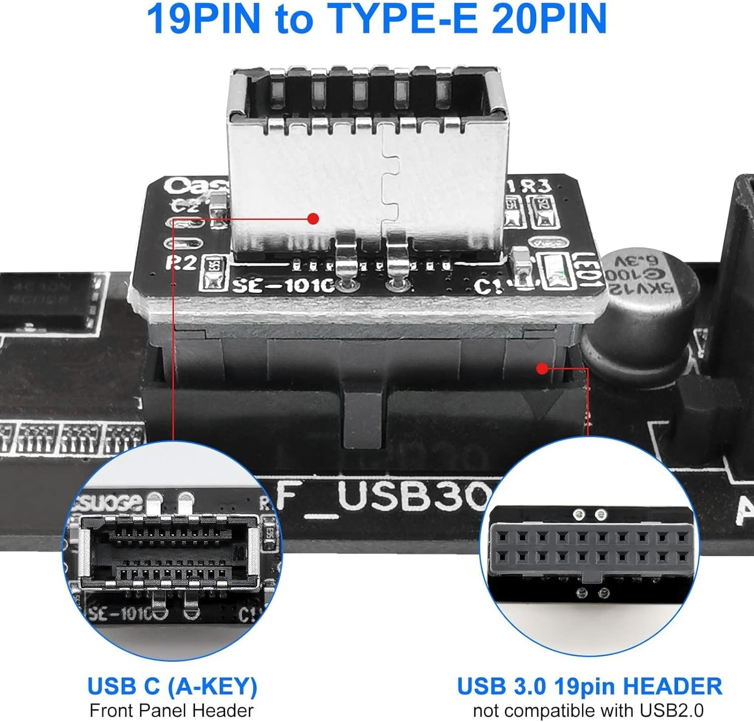 BEANPRECOY Vertical USB Front Panel Adapter - Internal USB 3.1 Type-E to USB 3.0 20 Pin Header for USB Type C Mount image number 3