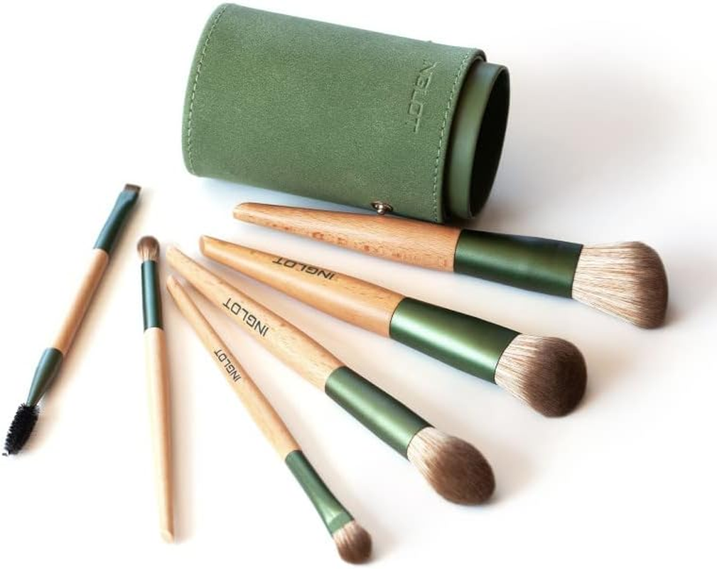 INGLOT Brush Tube Makeup Set - 6 Professional Synthetic Brushes in a Stylish Green Travel Bag | Ideal for Everyday Use and Travel | for Face, Eyes and Eyebrows |