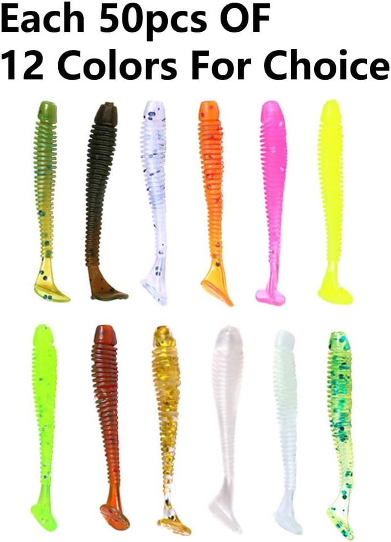 50Pcs Soft Plastic T-Tail Grub Worm Baits Fishing Lures Fish Tackle Gear Accessories Suitable for Catching Bass Trout Salmon - Gold image number 4