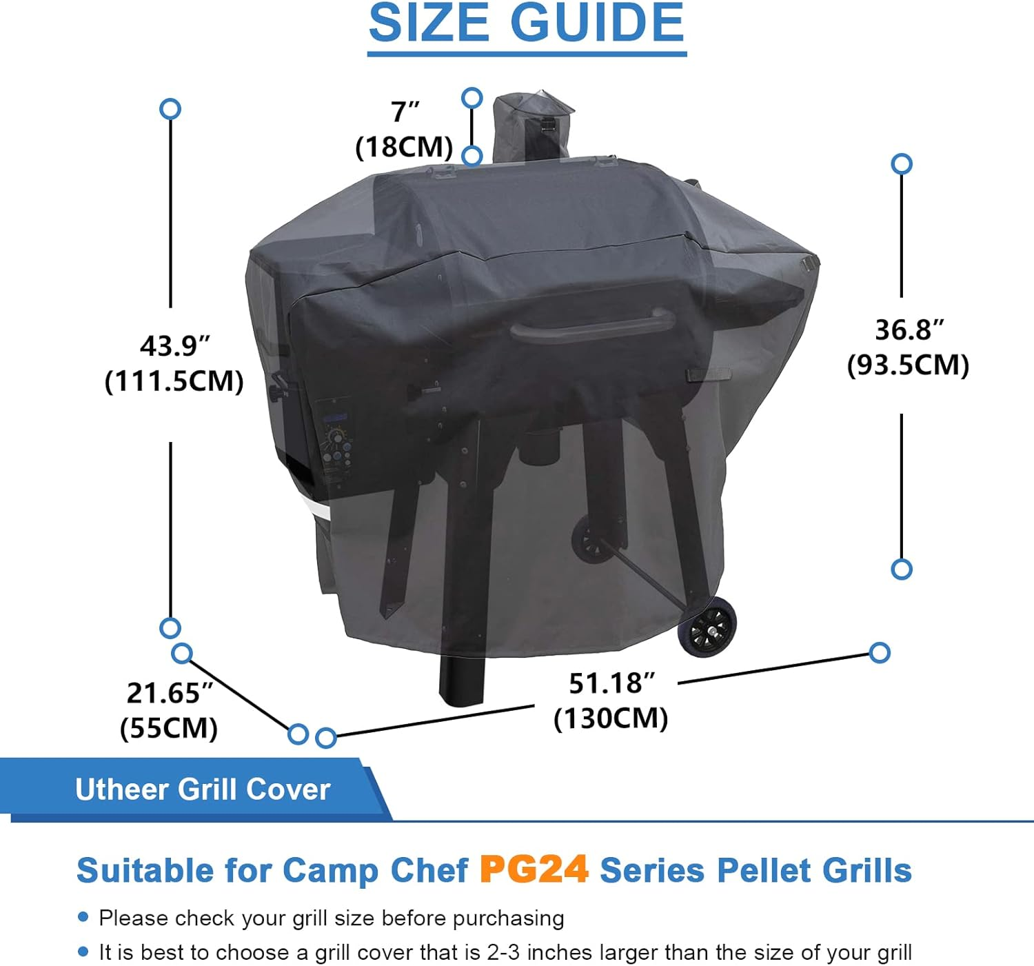 Utheer Pellet Grill Cover for Camp Chef, Full-Length Patio Cover DLX 24", Smokepro 24", PG24, PG24LS, PG24S, PG24SE, PG24LTD, Smokepro DLX, Woodwind Pellet Grills Cover 600D Anti-Uv Waterproof image number 2