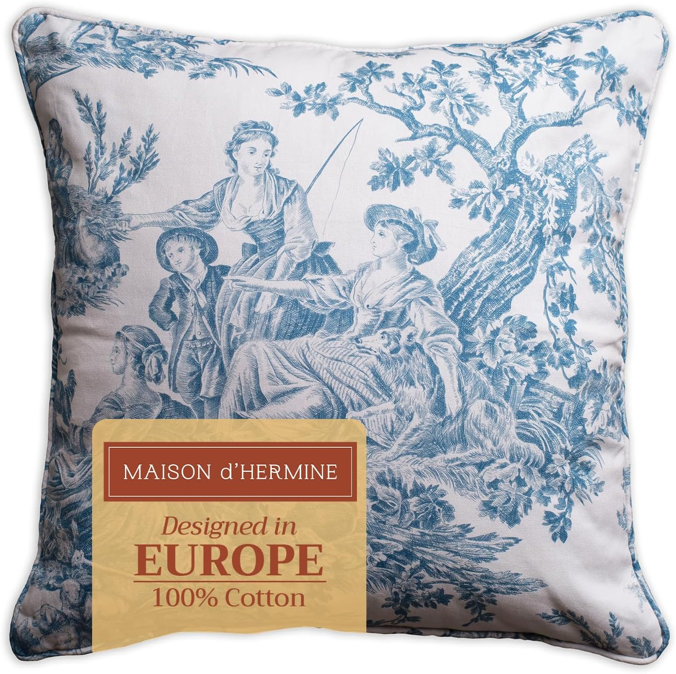 Maison D' Hermine Decorative Cushion Cover 100% Cotton 20"X20" Throw Couch Cover Washable Square Pillowcases with Invisible Zipper for Sofa, Couch, Bedroom, the Miller - Blue - Spring/Summer